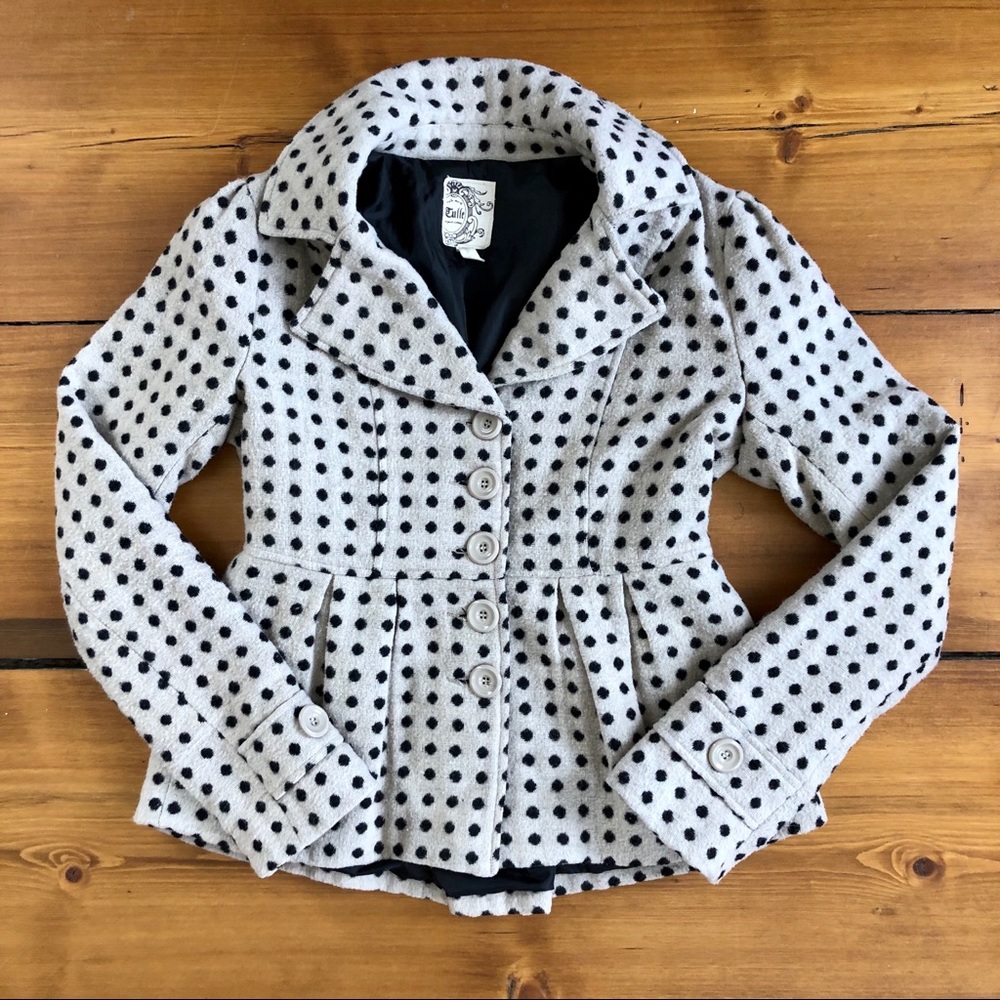 Anthropologie Tulle Polka Dotted Peacoat Jacket - Picture 2 of 2